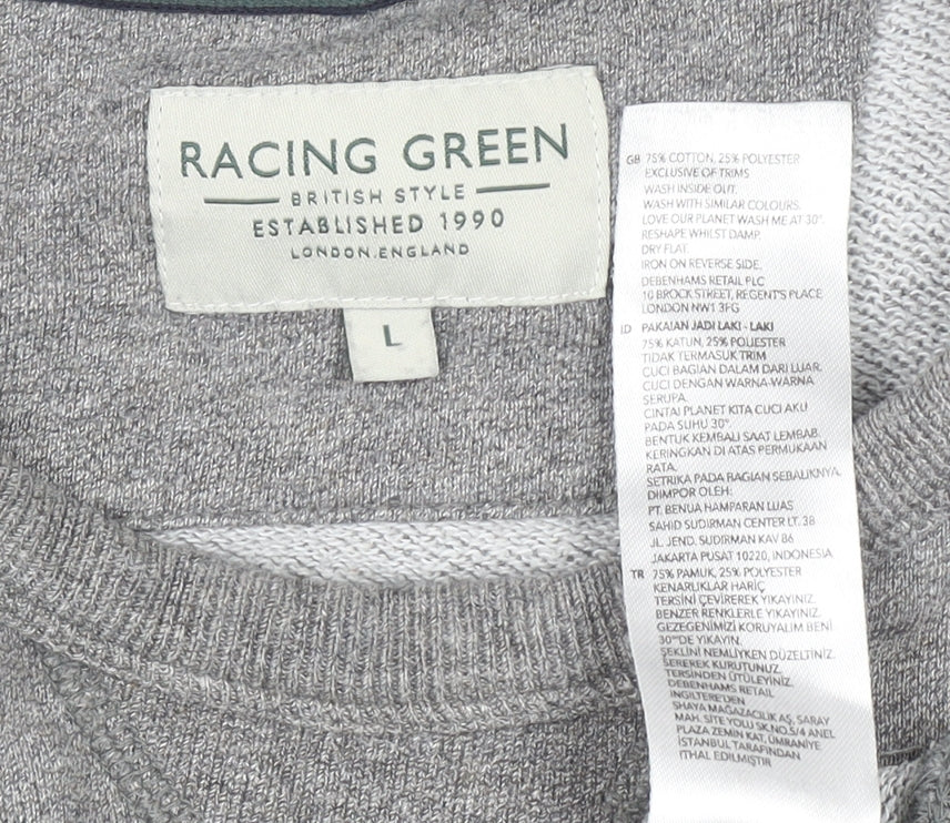 Mens UK Size L Racing Green Grey Pullover Sweatshirt