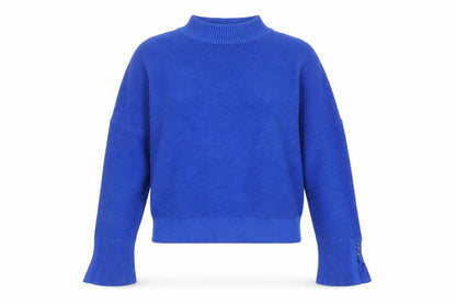 Mint Velvet Women's Blue Mock Neck Rib Knit Pullover Jumper Size M