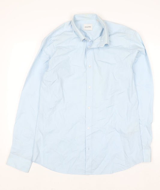 Jack & Jones Men's Blue Long Sleeve Button-Up Shirt Size L