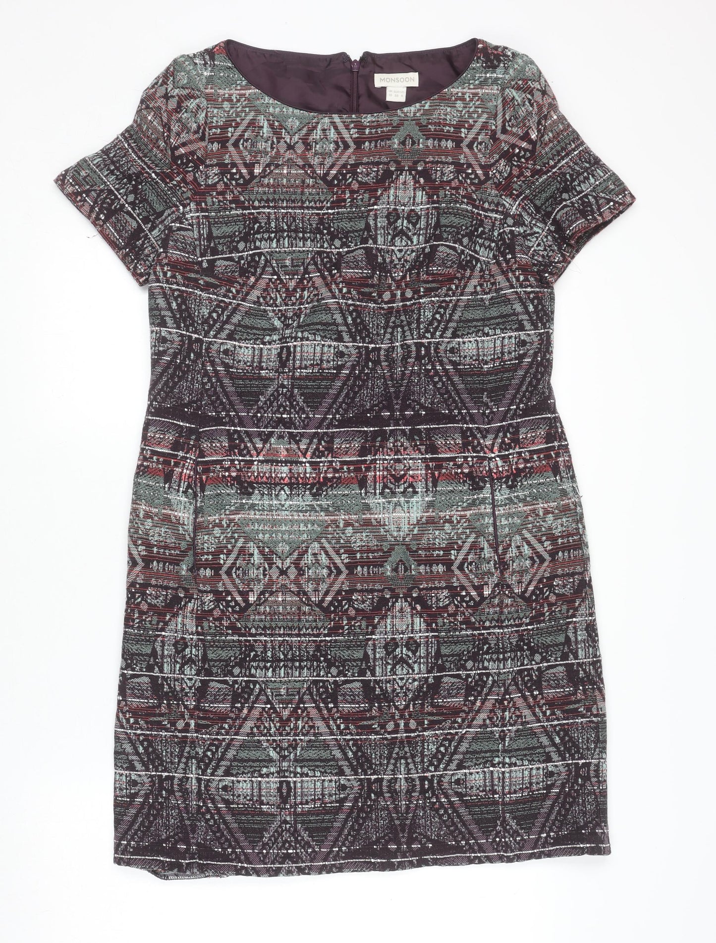 Monsoon Womens Multicoloured Size 10 Shift Dress Short Sleeve