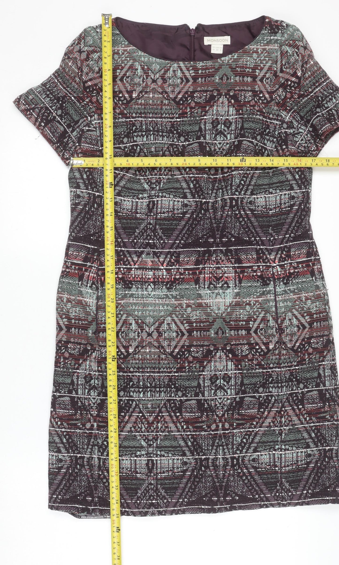 Monsoon Womens Multicoloured Size 10 Shift Dress Short Sleeve