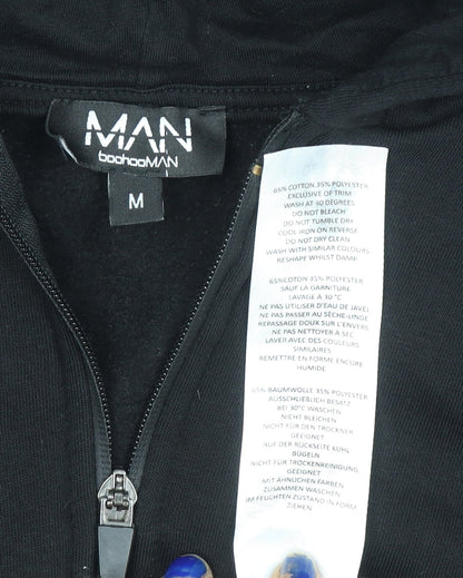 Mens UK Size M boohooMAN Black Full Zip Hoodie