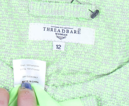 Threadbare Women Green Mid-Length Zip Tweed Coat Size 12