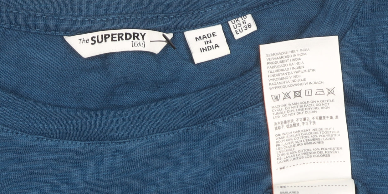 Womens UK Size 10 Superdry Blue Basic T-Shirt