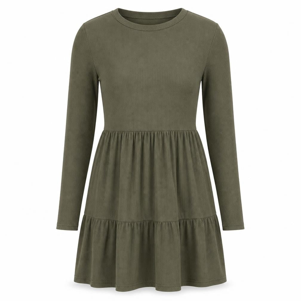 Front view of Miss Selfridge Women’s Green Skater Dress, size UK 8, Long Sleeve Knit