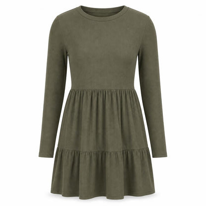 Front view of Miss Selfridge Women’s Green Skater Dress, size UK 8, Long Sleeve Knit
