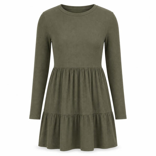 Front view of Miss Selfridge Women’s Green Skater Dress, size UK 8, Long Sleeve Knit