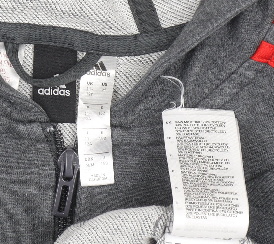 Boys UK Size 11-12 Years adidas Grey Full Zip Hoodie