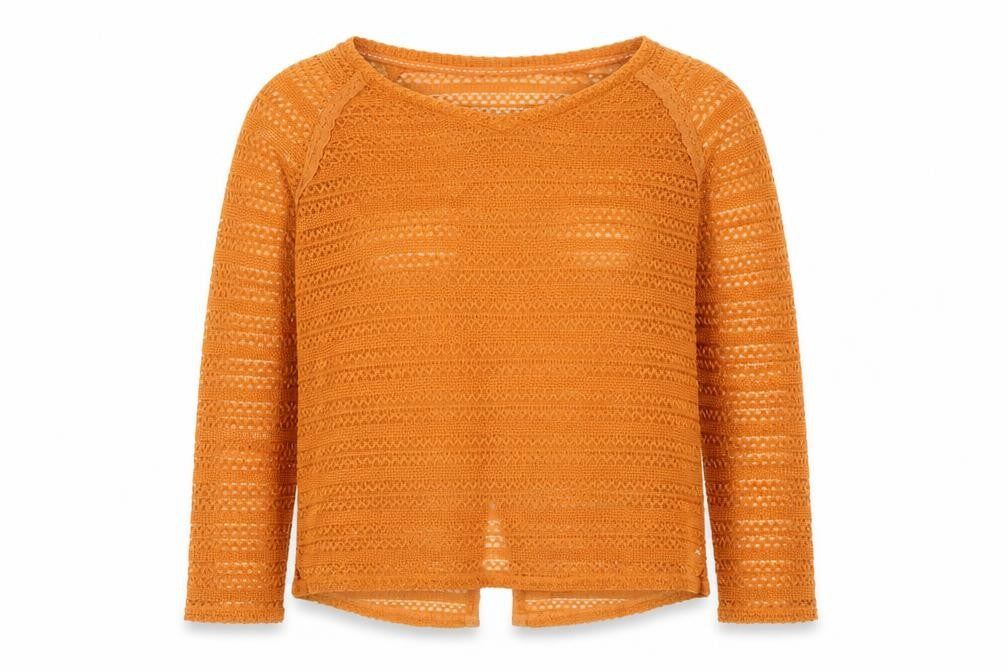 Next Womens Orange V-Neck Open-Knit Pullover Jumper Size 10
