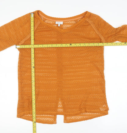 Next Womens Orange V-Neck Open-Knit Pullover Jumper Size 10