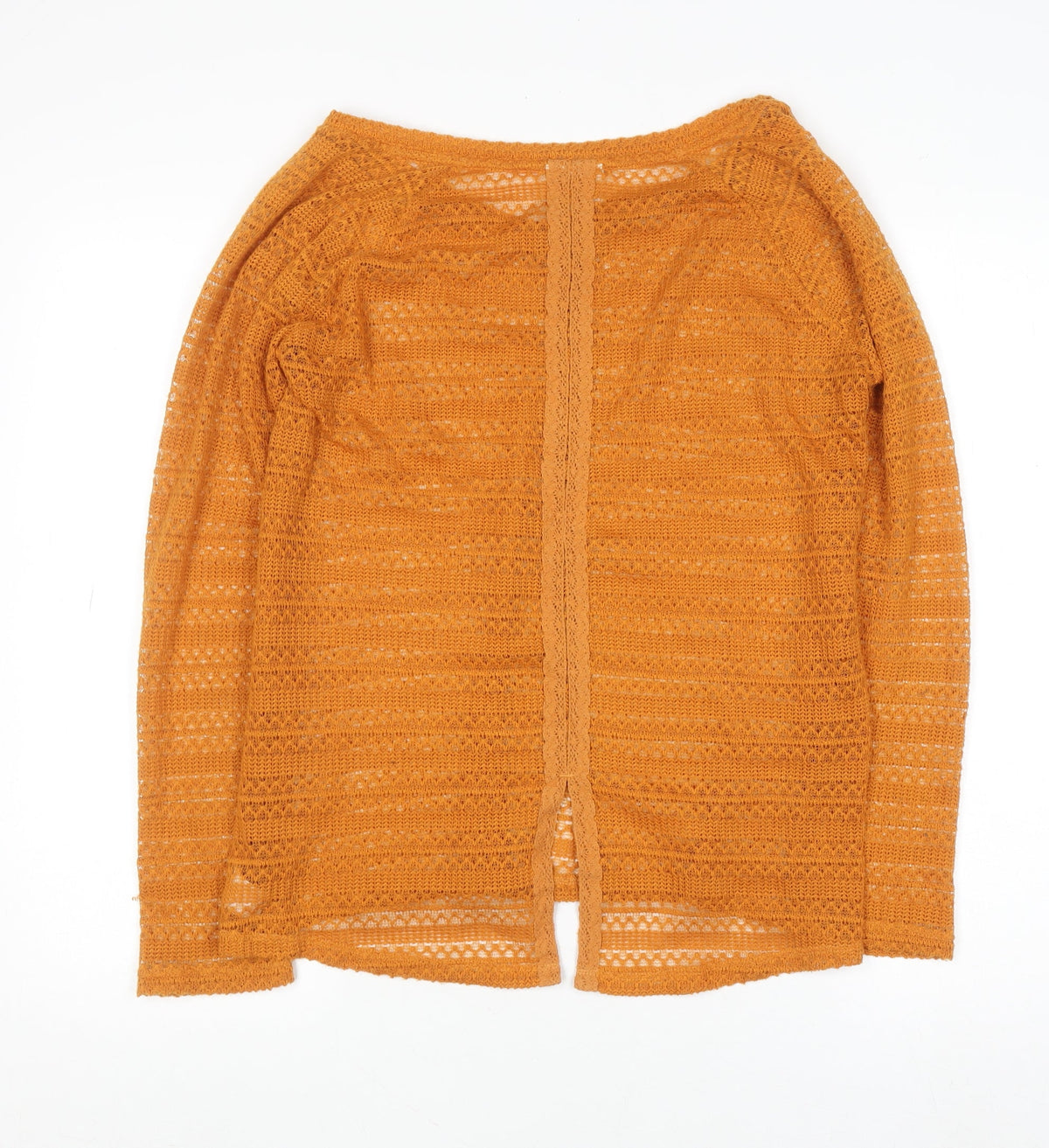 Next Womens Orange V-Neck Open-Knit Pullover Jumper Size 10