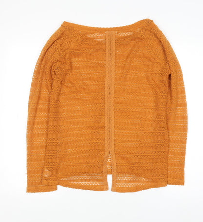 Next Womens Orange V-Neck Open-Knit Pullover Jumper Size 10