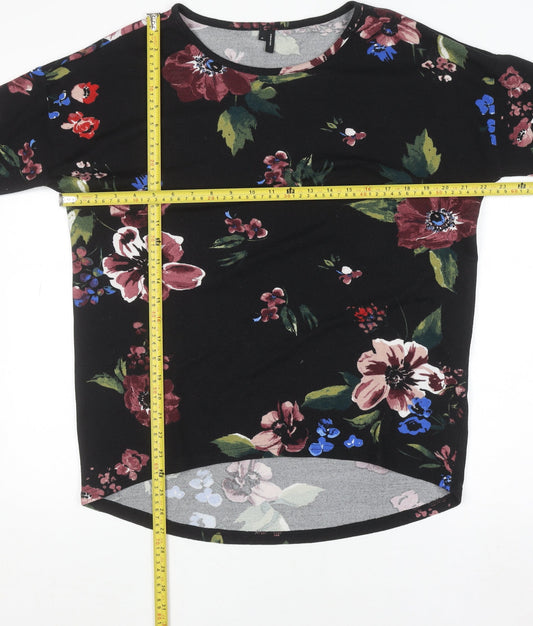 Vero Moda Women's Black Floral 3/4 Sleeve Pullover Jumper M
