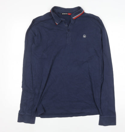 Duck and Cover Men's Blue Long Sleeve Cotton Polo Shirt Size L