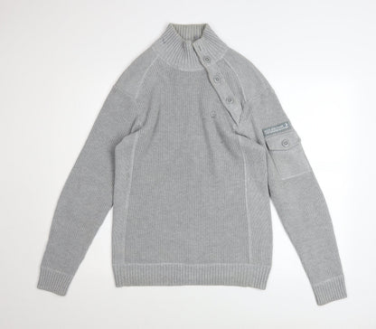 Duck and Cover Mens Grey High Neck Button Pullover Jumper L