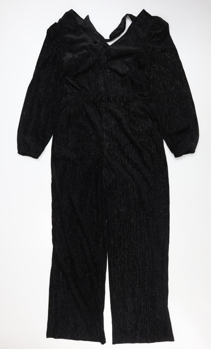 Sosandar Women's Black Velvet Shimmer Wide-Leg Jumpsuit Size 12R