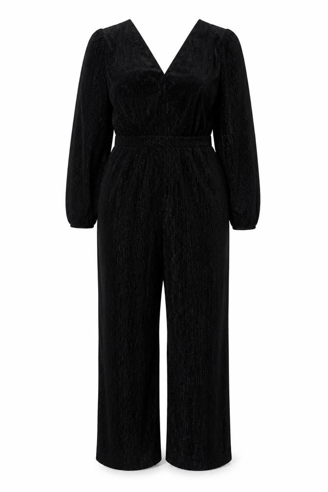 Sosandar Women's Black Velvet Shimmer Wide-Leg Jumpsuit Size 12R
