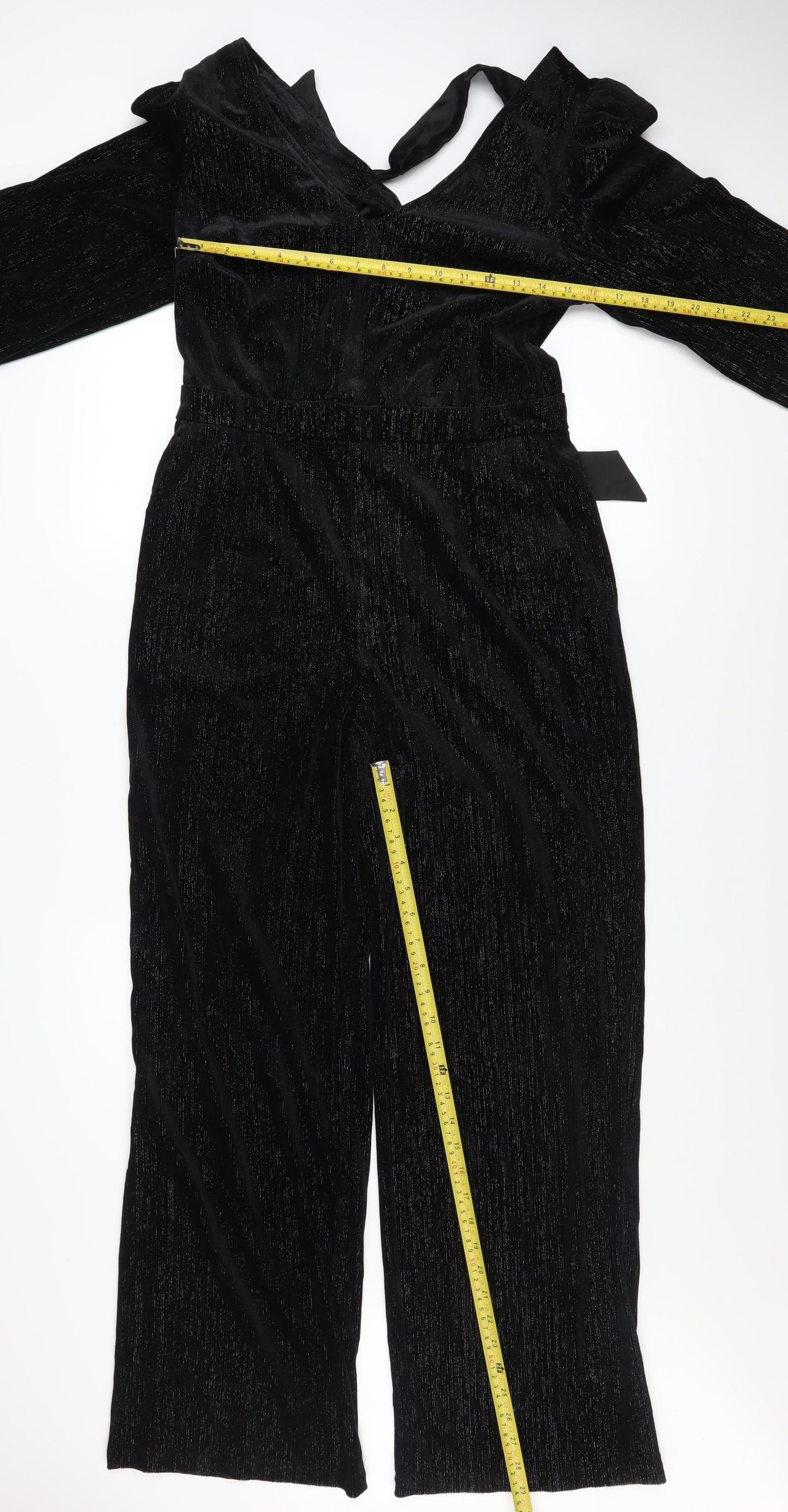 Sosandar Women's Black Velvet Shimmer Wide-Leg Jumpsuit Size 12R