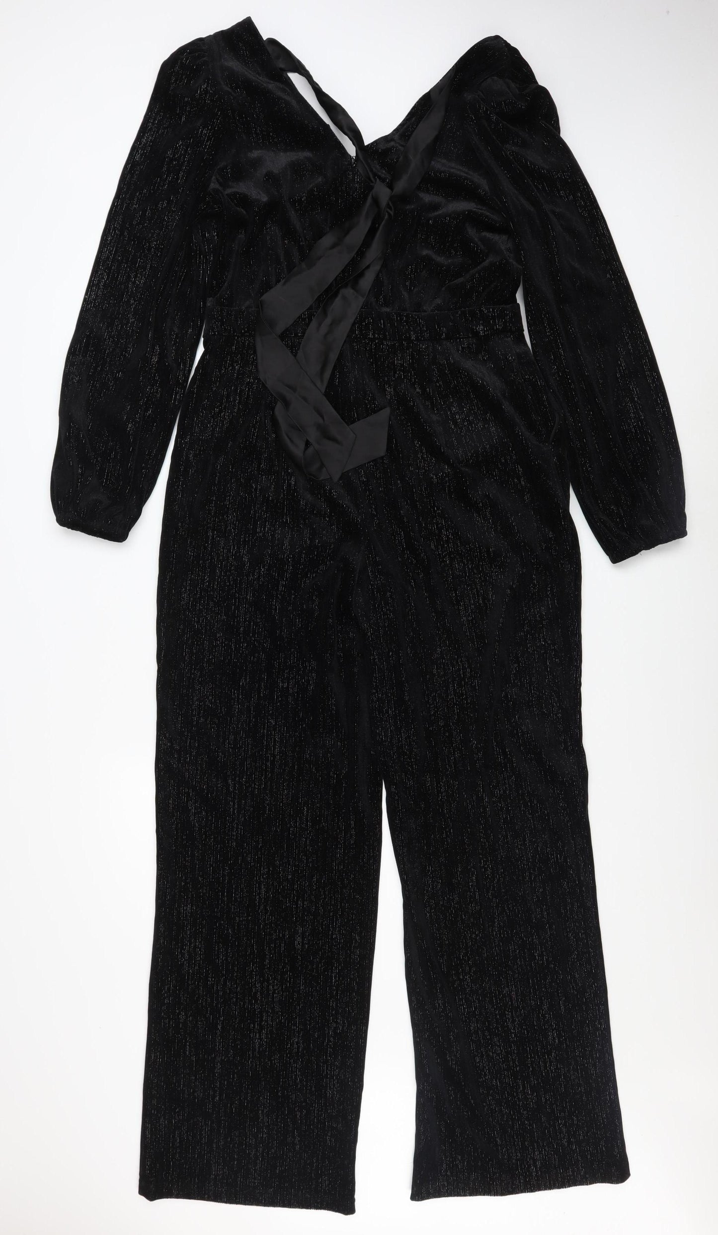 Sosandar Women's Black Velvet Shimmer Wide-Leg Jumpsuit Size 12R