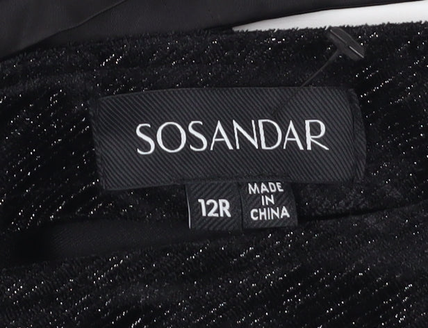 Sosandar Women's Black Velvet Shimmer Wide-Leg Jumpsuit Size 12R