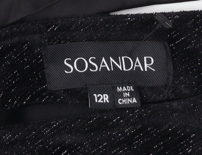 Sosandar Women's Black Velvet Shimmer Wide-Leg Jumpsuit Size 12R