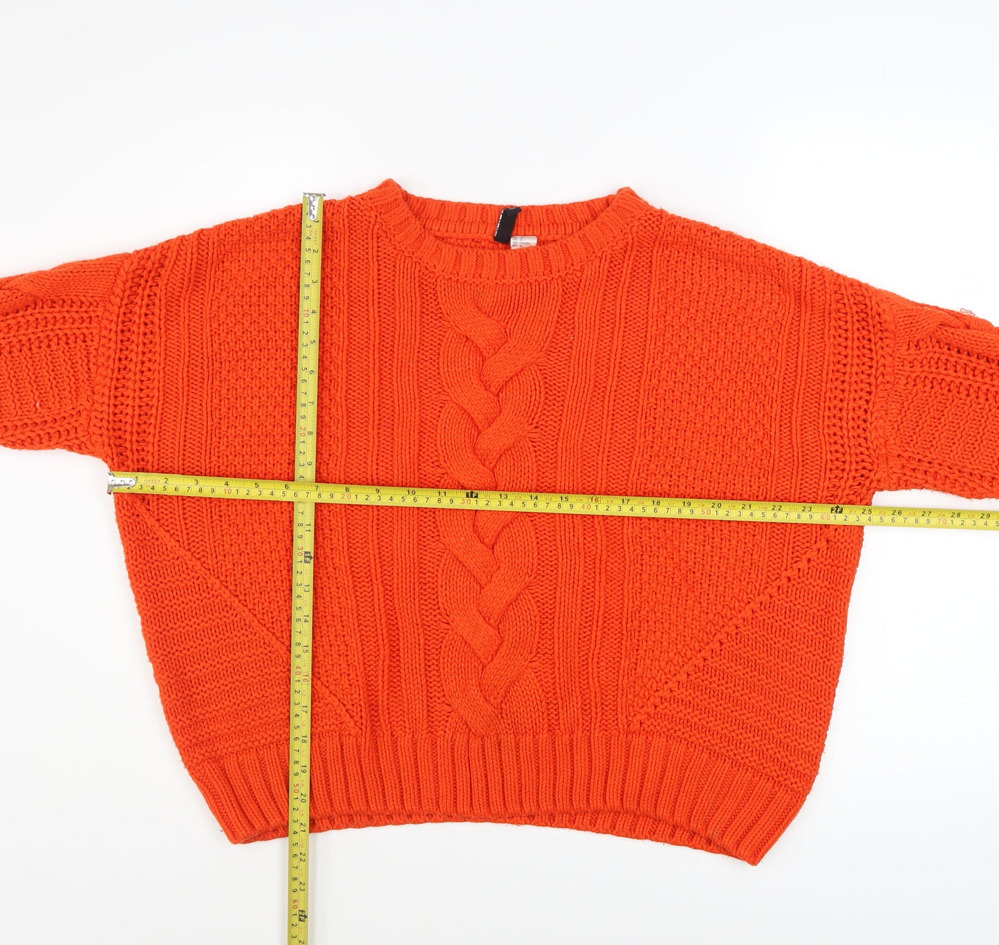 H&M Women Orange Cable-Knit Crew Neck Pullover Jumper Size 12