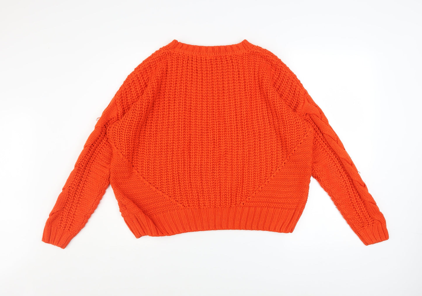 H&M Women Orange Cable-Knit Crew Neck Pullover Jumper Size 12
