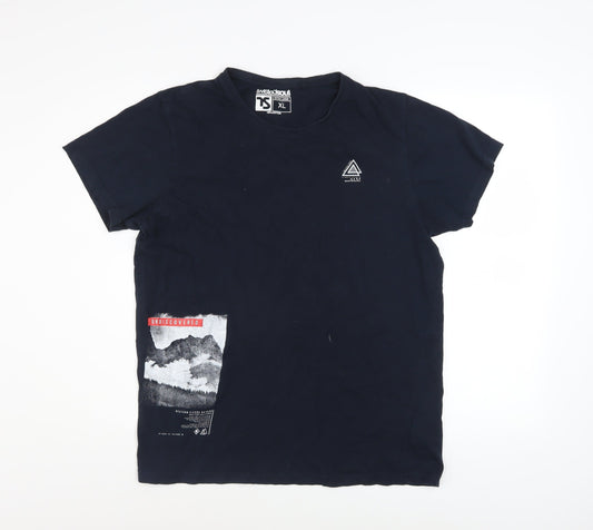 Twisted Soul Men's Navy Graphic Print Cotton T-Shirt XL