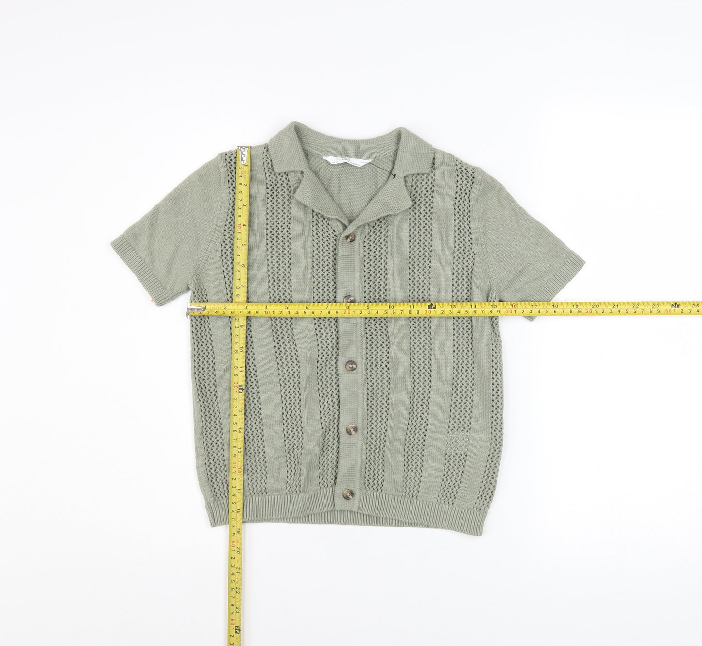 Boys UK Size 8-9 Years Marks and Spencer Green Basic Button-Up
