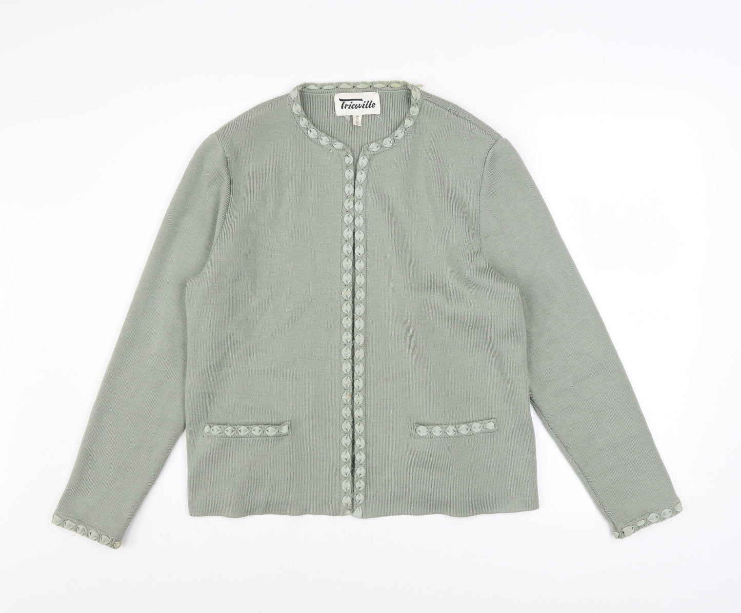Womens UK Size 16 Tricoville Green Cardigan Jumper