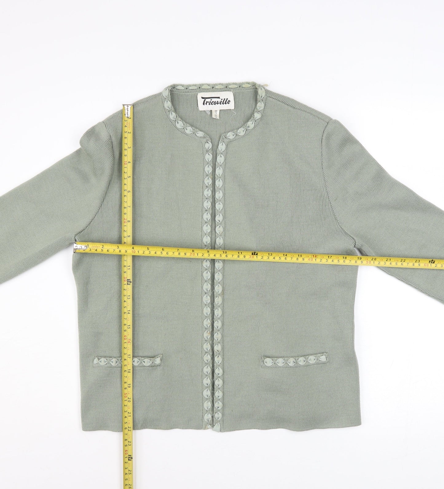 Womens UK Size 16 Tricoville Green Cardigan Jumper