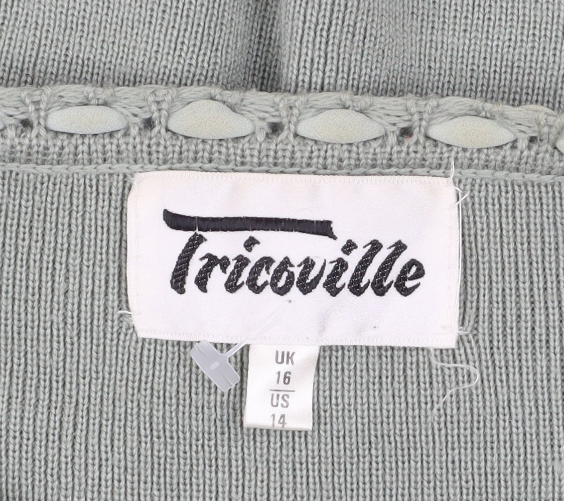 Womens UK Size 16 Tricoville Green Cardigan Jumper