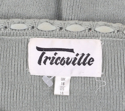 Womens UK Size 16 Tricoville Green Cardigan Jumper