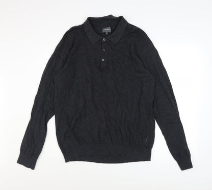 Peter Werth Men's Black Cotton Long Sleeve Button-Up Polo Shirt Size L