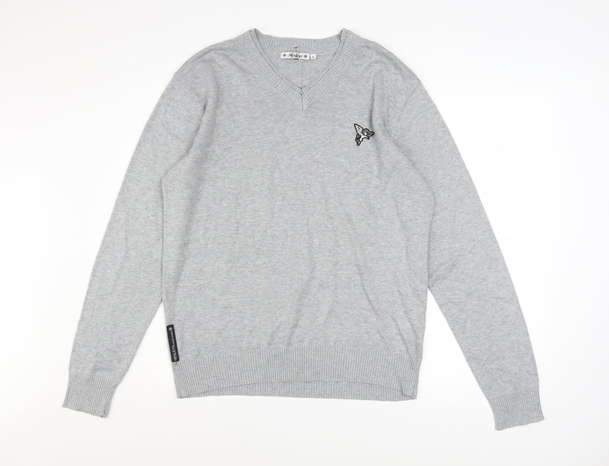 Mens UK Size L Henleys Grey Pullover Jumper