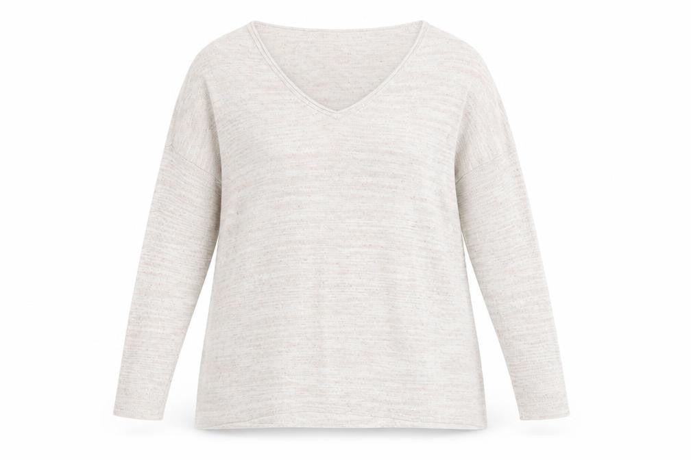 FatFace Women's Beige V-Neck Long Sleeve Cotton Blend Pullover Jumper Size 8