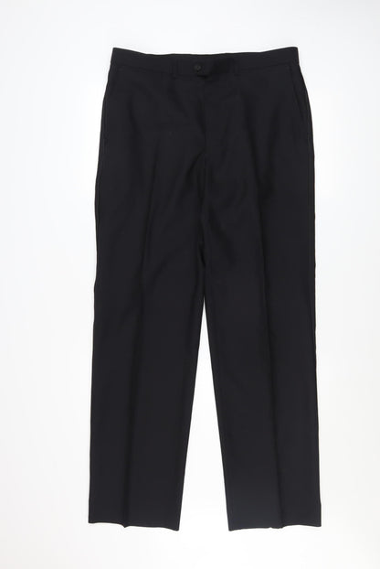 Marks and Spencer Men’s Black Wool Blend Dress Pants 34W 33L Regular Fit