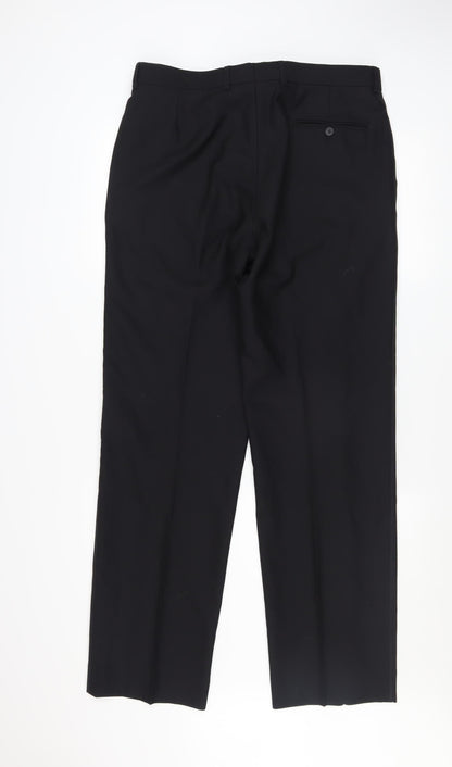 Marks and Spencer Men’s Black Wool Blend Dress Pants 34W 33L Regular Fit