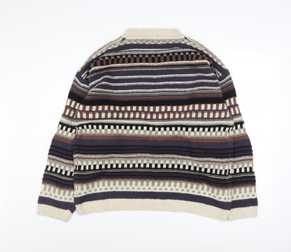 Burton Menswear Men's Multicoloured Striped Crew Neck Cotton Silk Jumper Size S