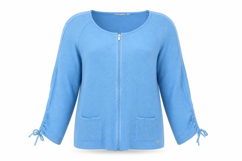 Rabe Women Blue Cotton Blend Zip Knit Jacket Size 18