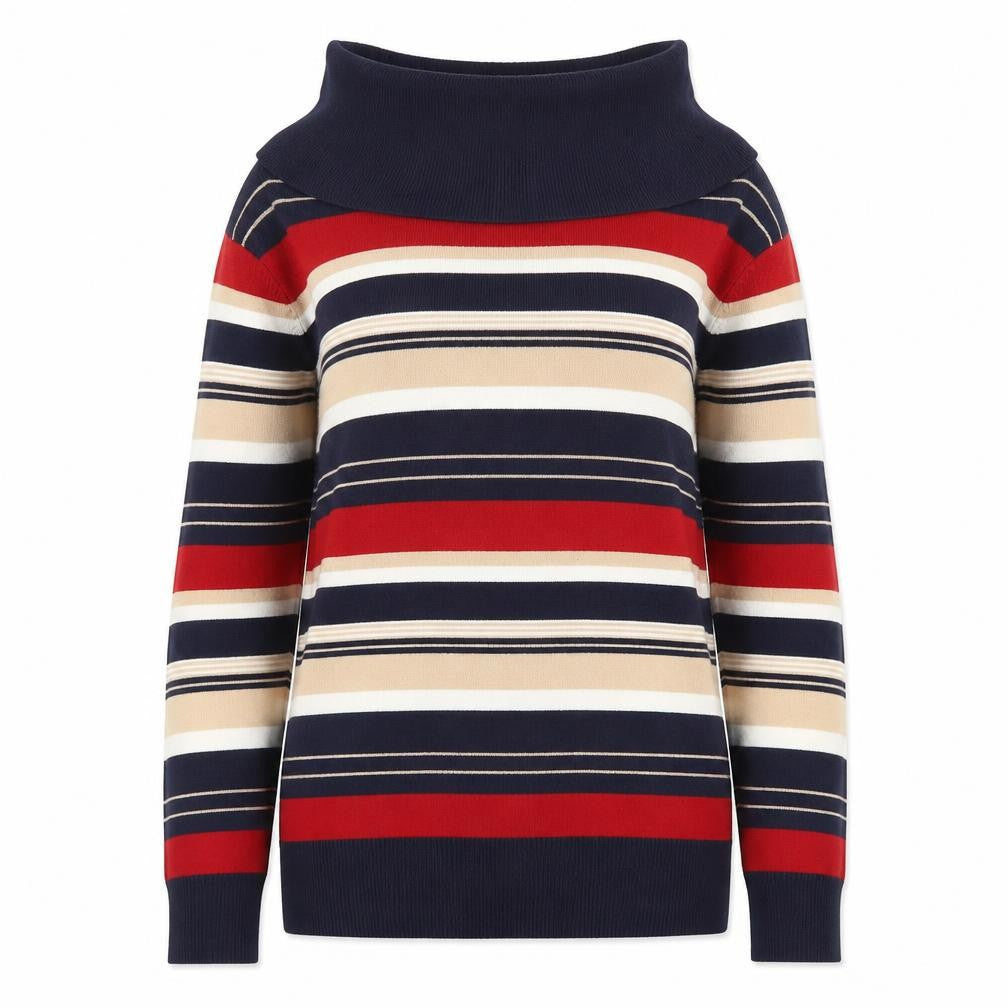 Isle Essentials Women’s Multicoloured Roll Neck Stripe Jumper Size M 14-16