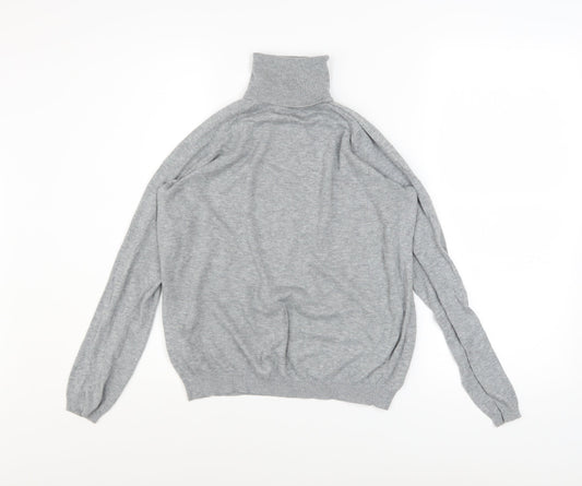 MANGO Womens Grey Roll Neck Cotton Blend Jumper Size 10