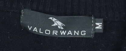 Valorwang Men's Black Knit Full Zip Jacket M with Brown Patches
