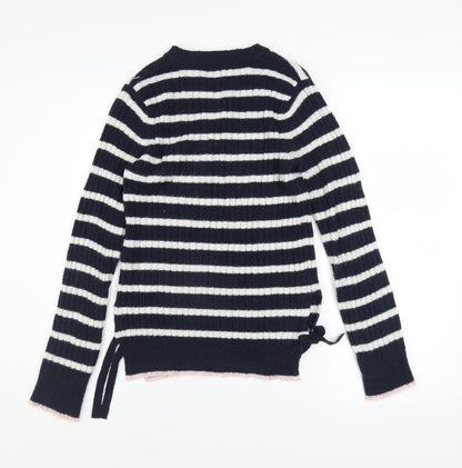 Dorothy Perkins Women's Blue Striped Crew Neck Knit Jumper Size 6