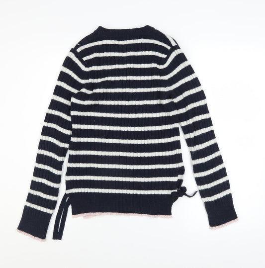 Dorothy Perkins Women's Blue Striped Crew Neck Knit Jumper Size 6