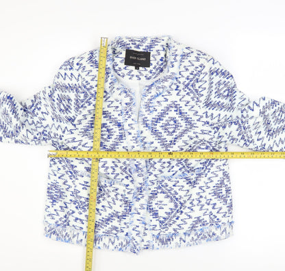 River Island Women Blue Geometric Tweed Fringe Jacket Size 8