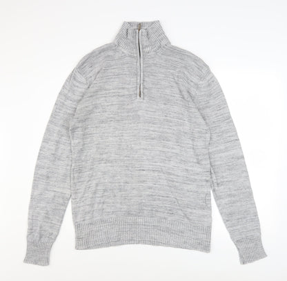 L.O.G.G. Men's Grey Cotton 1/2 Zip High Neck Jumper M