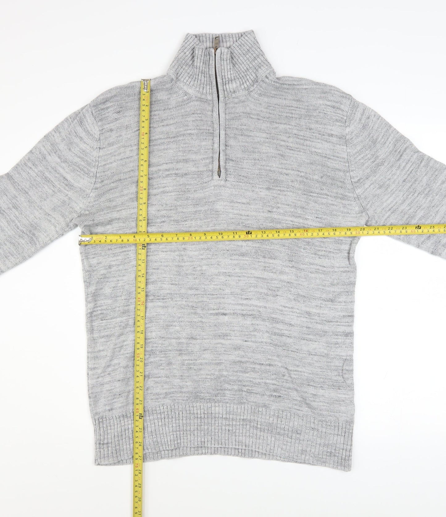 L.O.G.G. Men's Grey Cotton 1/2 Zip High Neck Jumper M