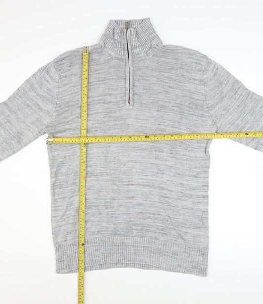 L.O.G.G. Men's Grey Cotton 1/2 Zip High Neck Jumper M