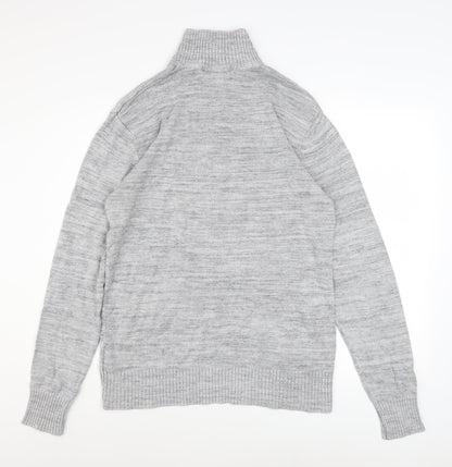 L.O.G.G. Men's Grey Cotton 1/2 Zip High Neck Jumper M